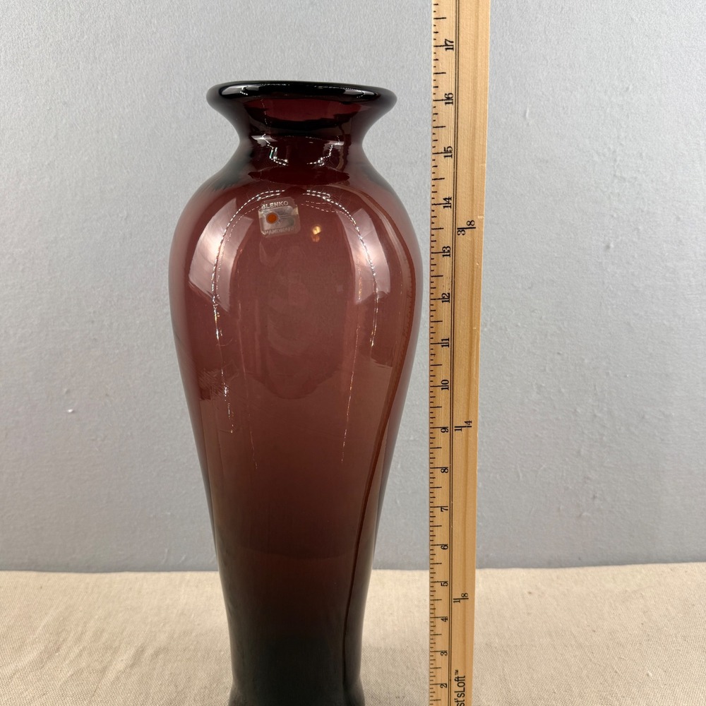 Blenko 8310M Amethyst Purple Vase 16" Don Shepherd Art Glass w/ Foil Label - Picture 10 of 10